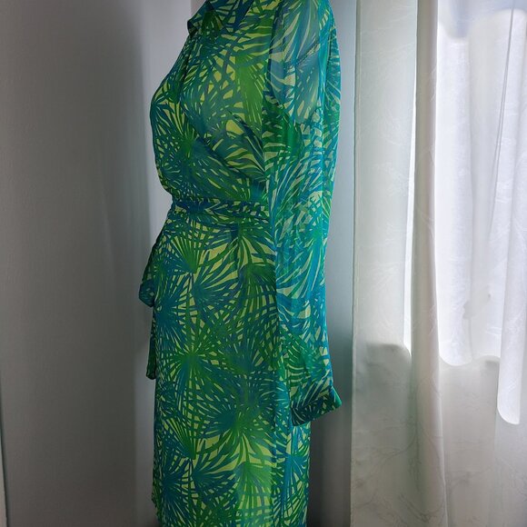 Vision Apparel Silk Leaf Print Wrap Dress - Picture 2 of 2